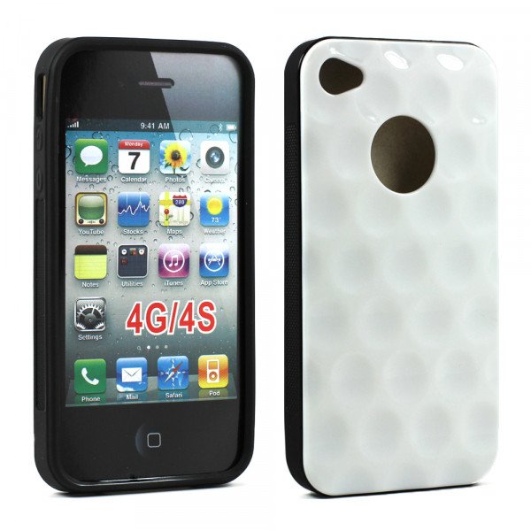 Wholesale iPhone 4 4S Circle Gummy Case (White-Black)